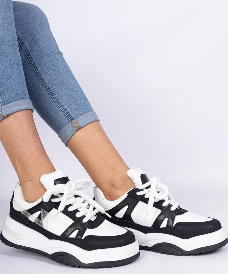 Czarno-białe sneakersy z grubymi sznurówkami Luciana