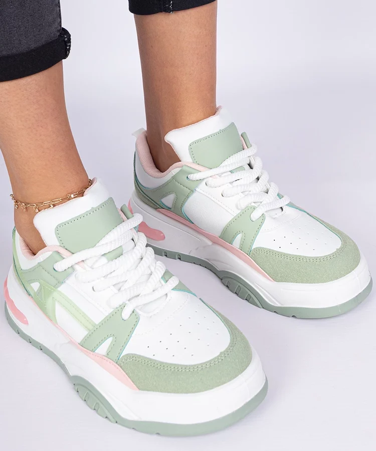 Zielone sneakersy z grubymi sznurówkami Luciana