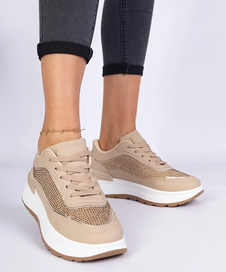 Brązowe damskie sneakersy z cyrkoniami Fucco