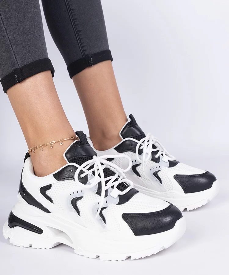 Biało-czarne damskie sneakersy sportowe Lamula