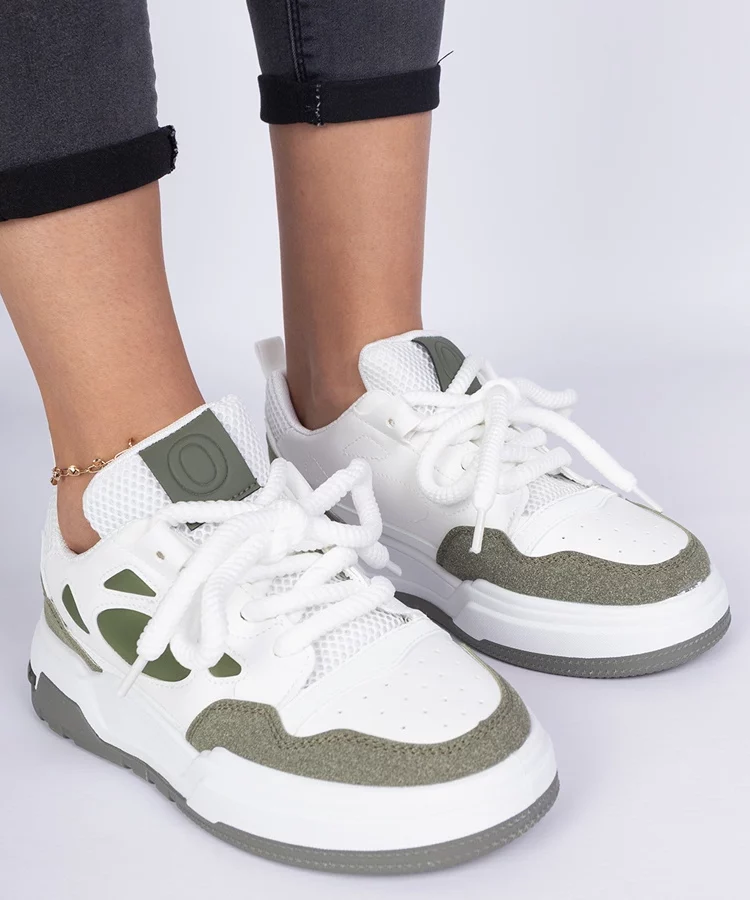 Zielone damskie sneakersy z masywnymi sznurówkami Alpacco