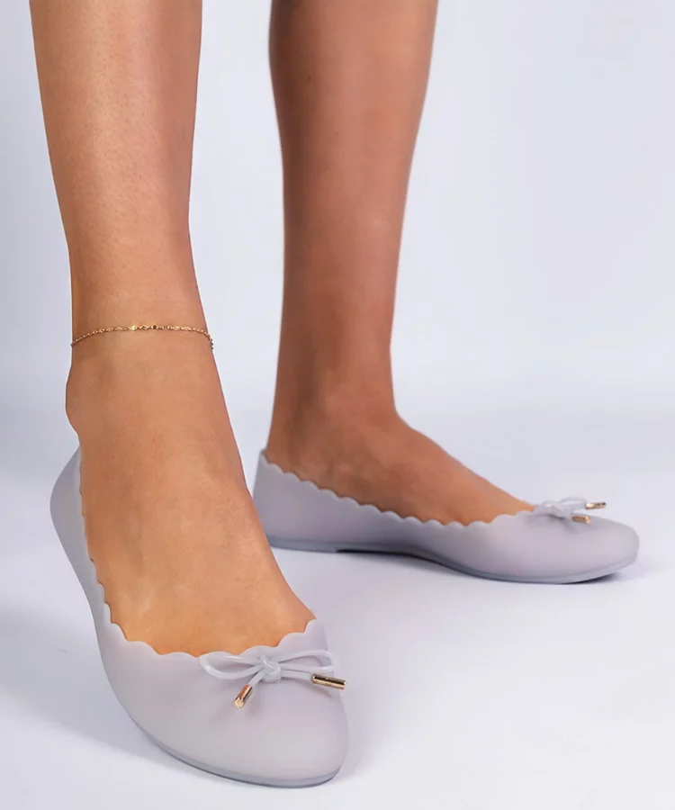 Szare baleriny damskie meliski z kokardką gumowe Levira