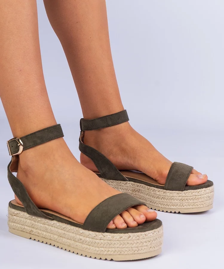 Zielone sandałki espadryle na platformie Kalesio