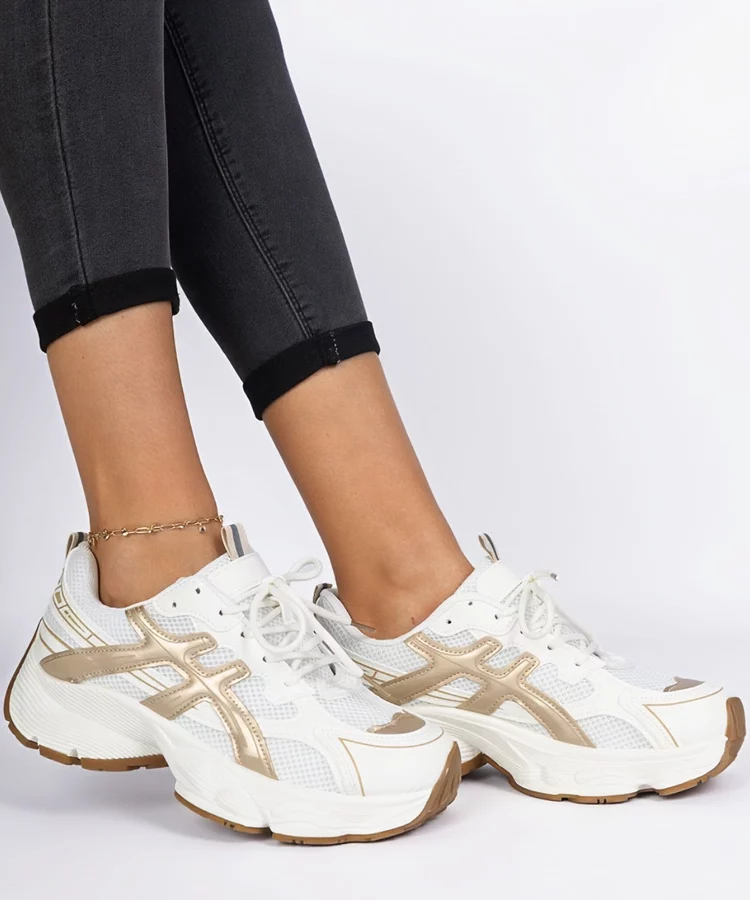 Beżowe sneakersy damskie na masywnej podeszwie Enos