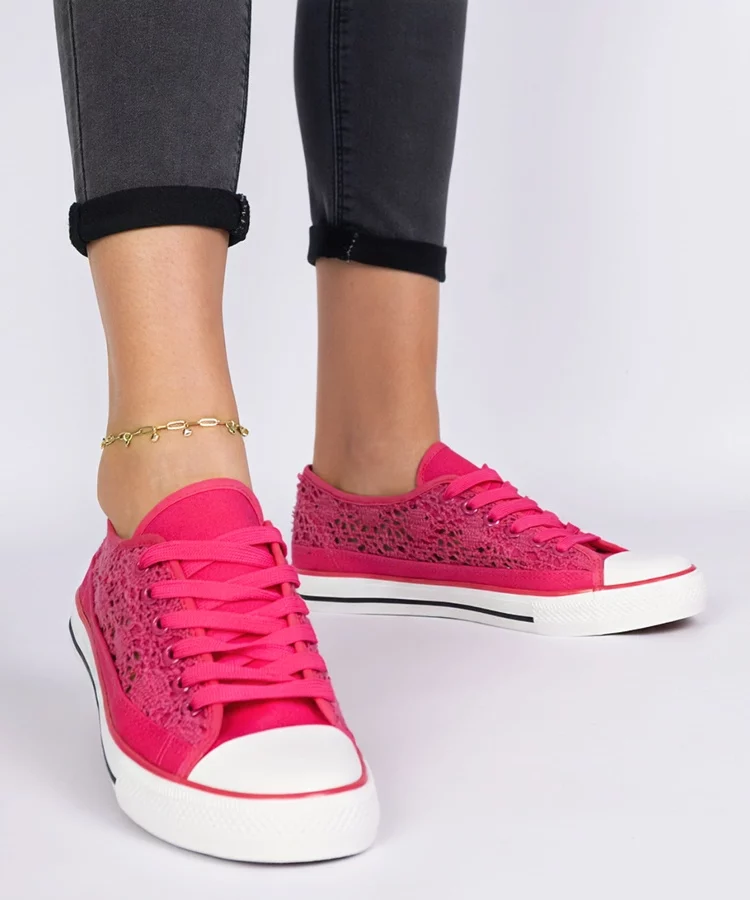 Różowe trampki damskie ażurowe Saha