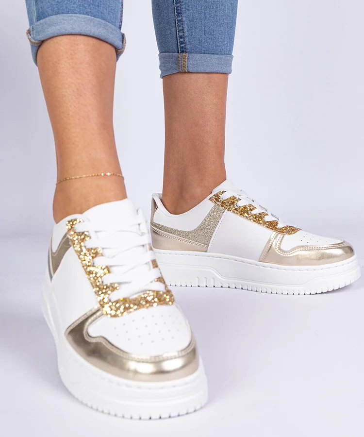 Złote sneakersy damskie na grubej podeszwie Dolla