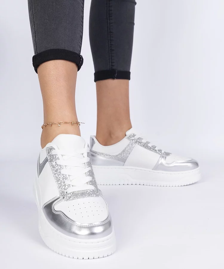 Srebrne sneakersy damskie na grubej podeszwie Dolla