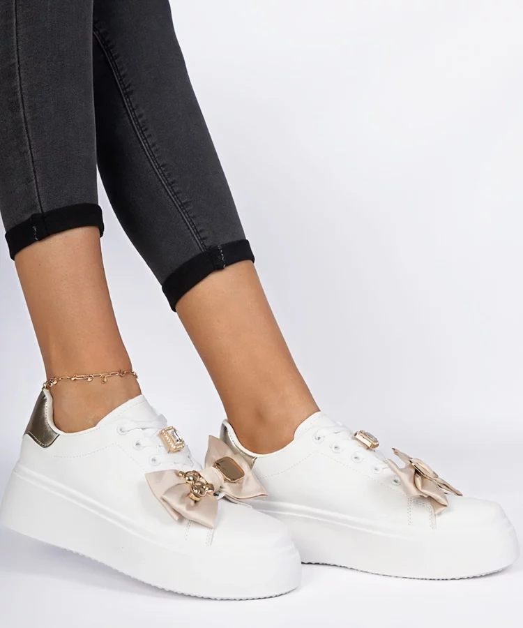 Biało-złote sneakersy damskie Milonel