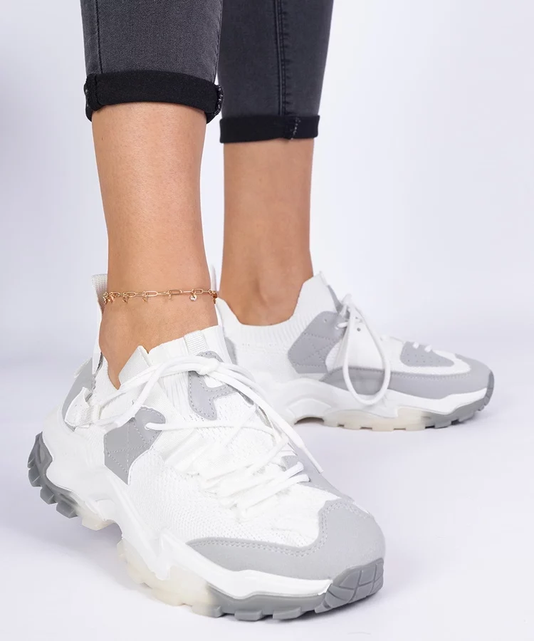 Białe sneakersy damskie z skarpetkową cholewką Milada