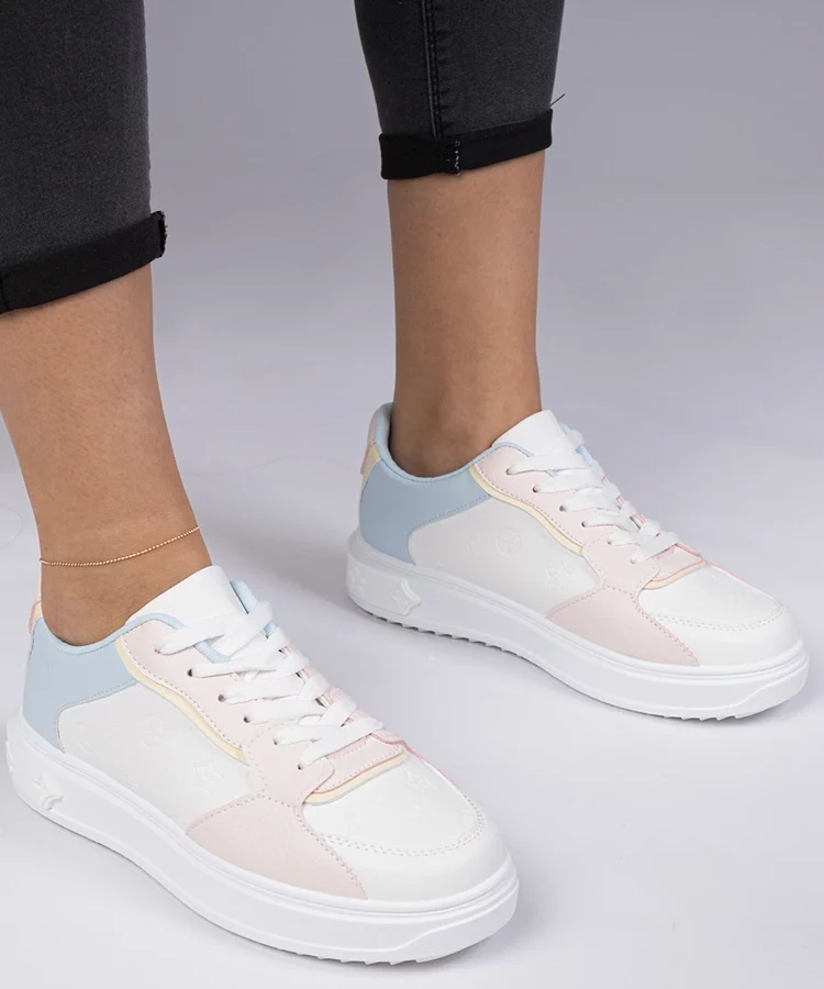 Biało-różowe sportowe sneakersy z ekoskóry Lavilia