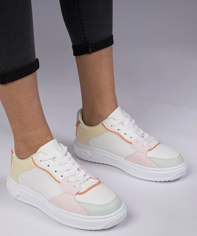 Biało-żółte sportowe sneakersy z ekoskóry Lavilia