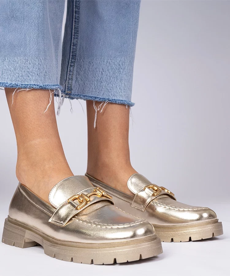 Złote eleganckie mokasyny z ekoskóry Danetti