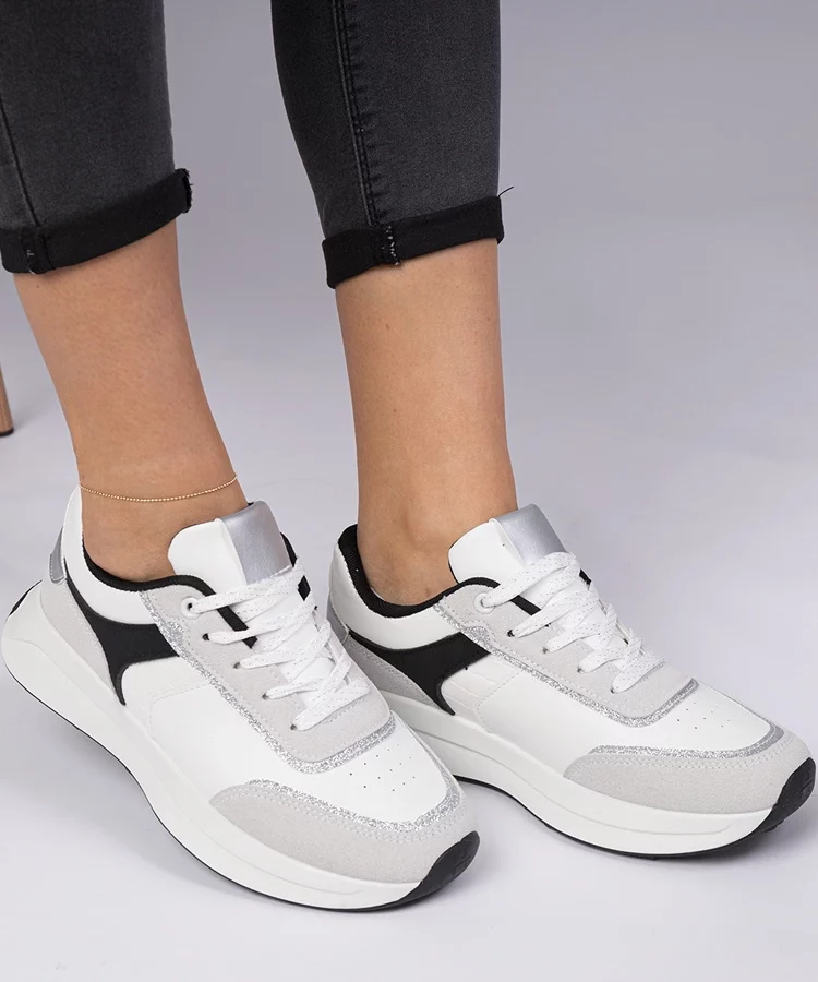 Białe sneakersy damskie z brokatem Markuta