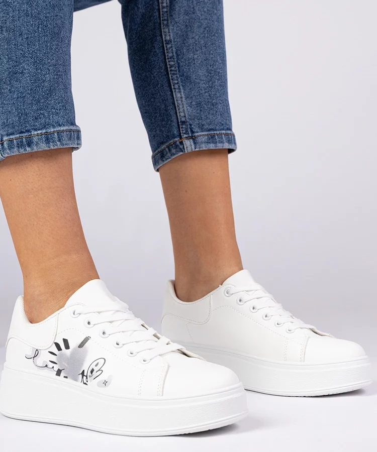 Białe sneakersy trampki sportowe damskie z nadrukiem Zelinda