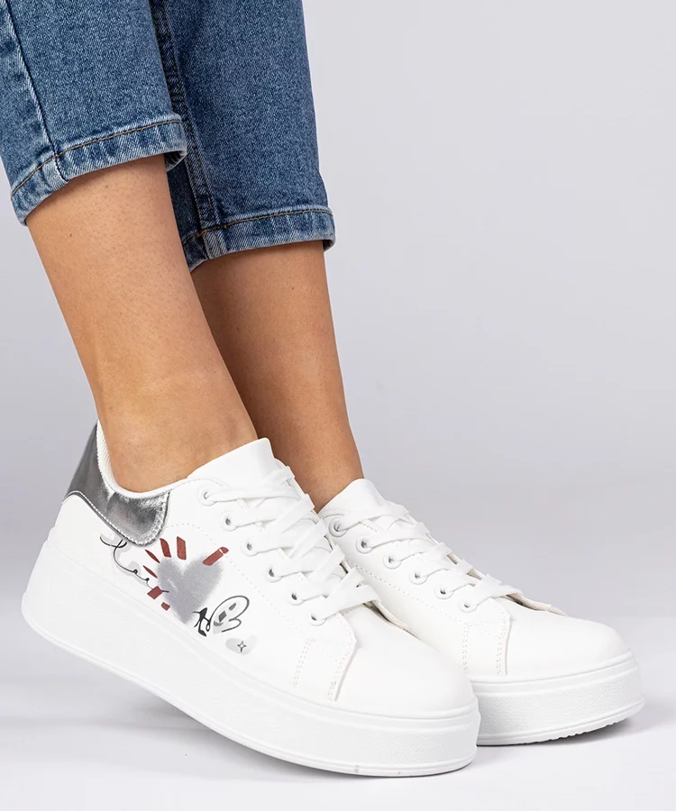 Biało-srebrne sneakersy trampki sportowe damskie Zelinda