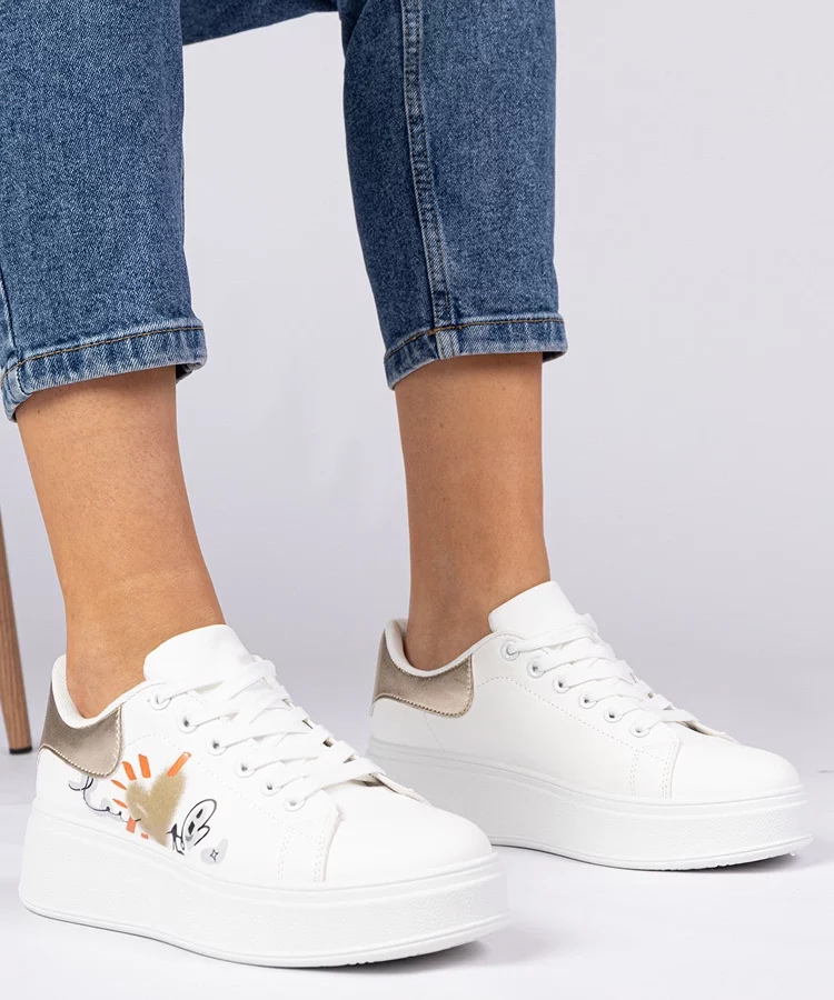 Biało-złote sneakersy trampki sportowe damskie Zelinda