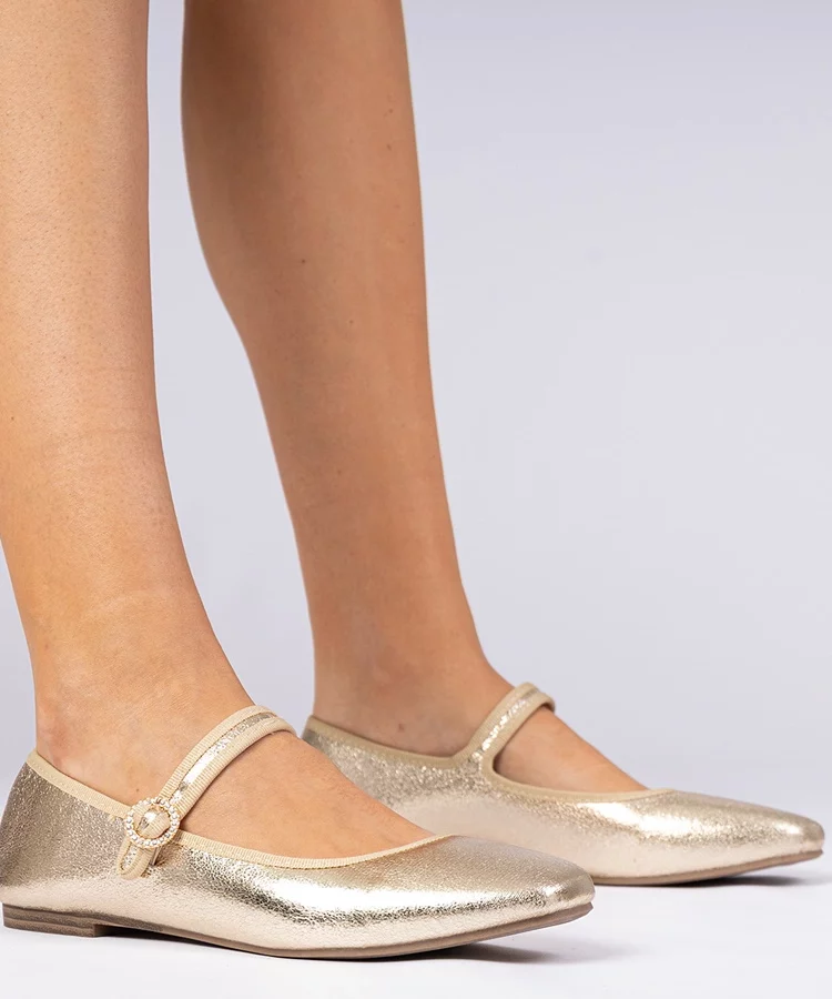 Złote damskie balerinki z cyrkoniami Marcelina