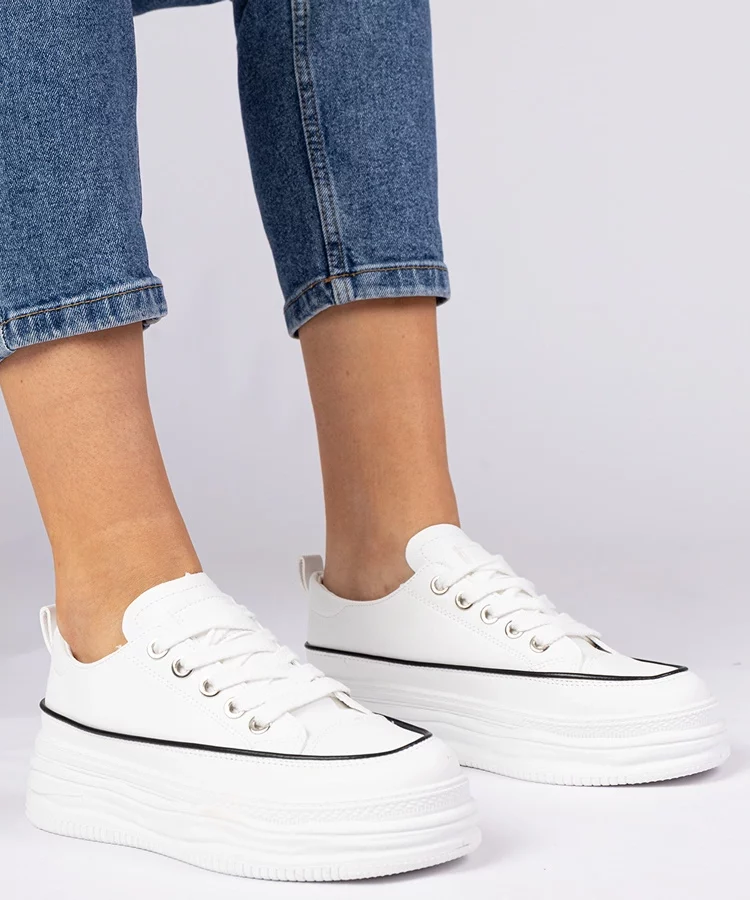 Białe damskie trampki na wysokiej podeszwie Selina