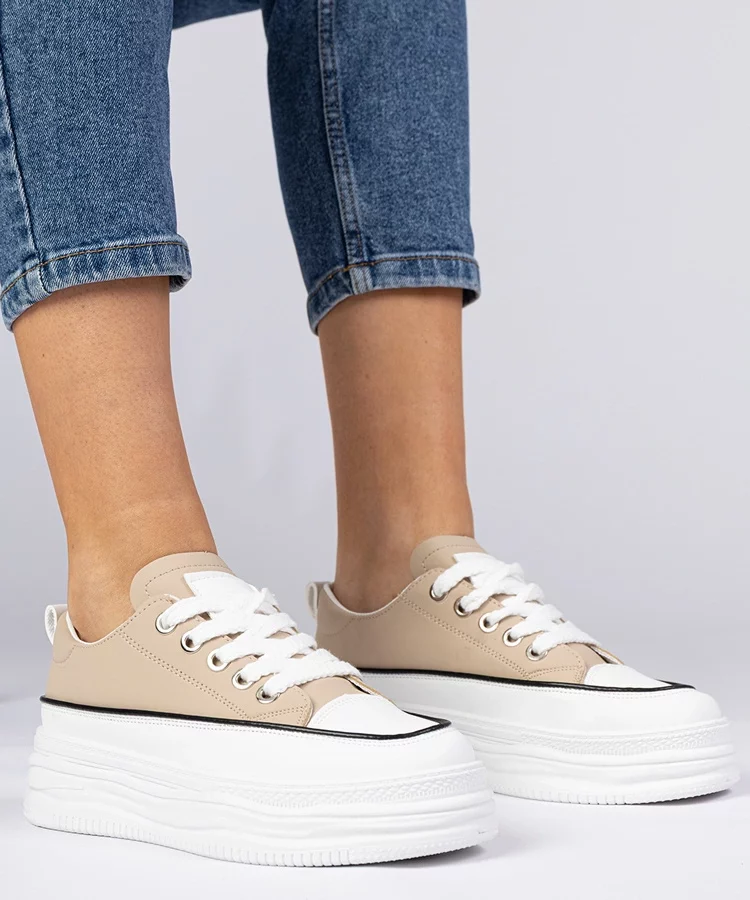 Beżowe damskie trampki na wysokiej podeszwie Selina