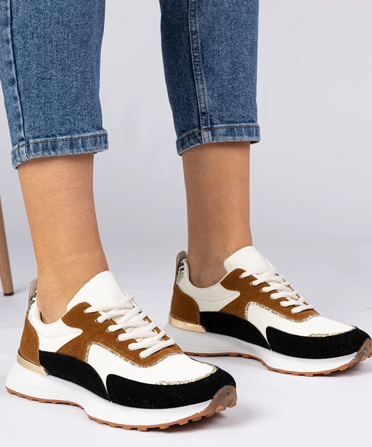 Biało-czarne sneakersy damskie z brokatem Elizar