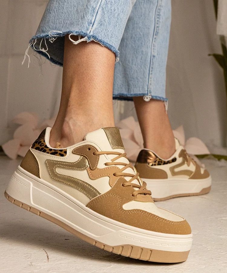 Beżowe sneakersy trampki damskie sportowe Seisha