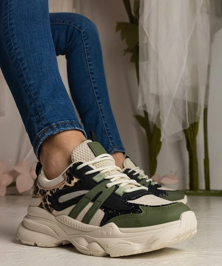 Zielone sneakersy damskie sportowe z brokatem Maleda