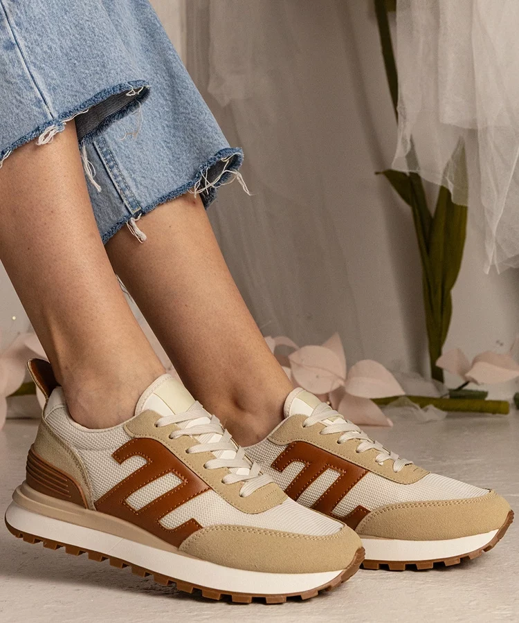 Beżowe sneakersy damskie sportowe Marena