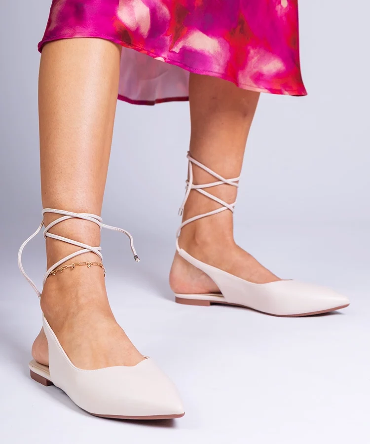 Beżowe czółenka na płaskim obcasie z ekoskóry Terry