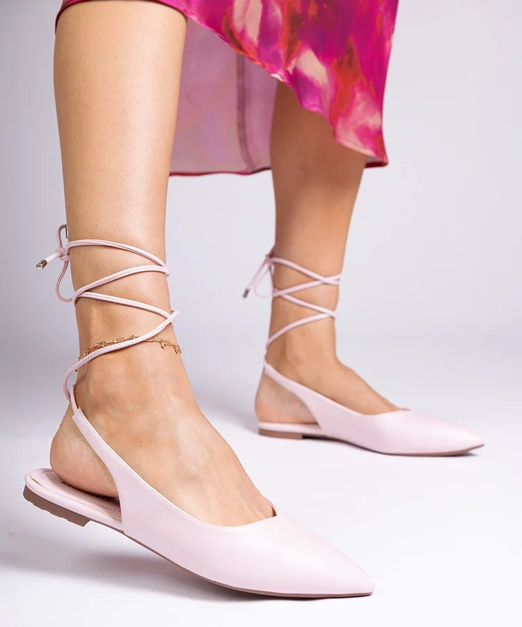 Różowe czółenka na płaskim obcasie z ekoskóry Terry