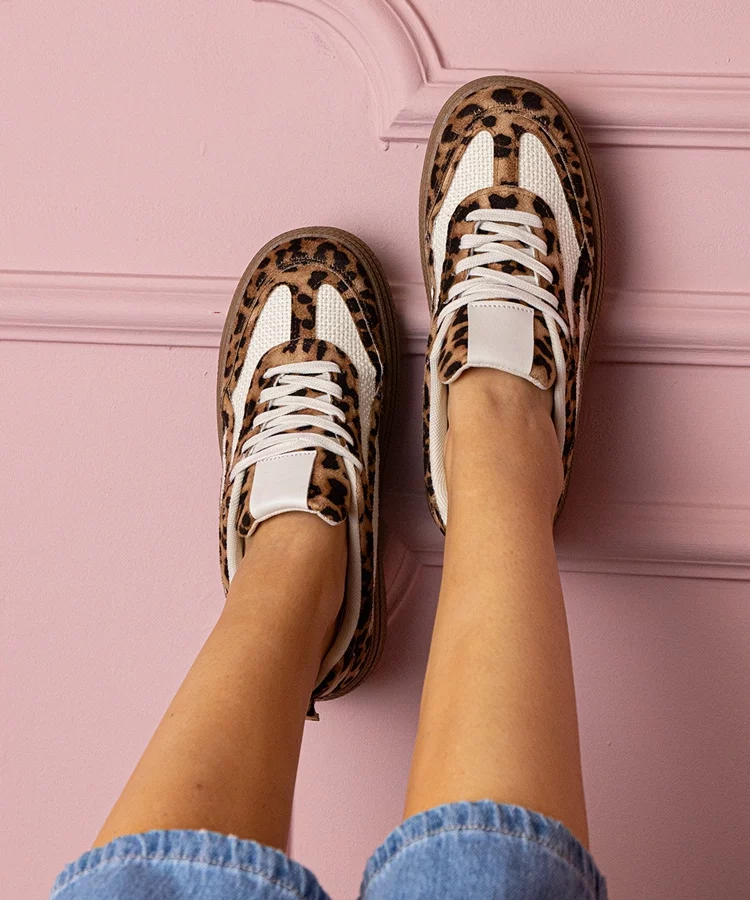 Panterkowe sneakersy trampki na grubej podeszwie Kamela