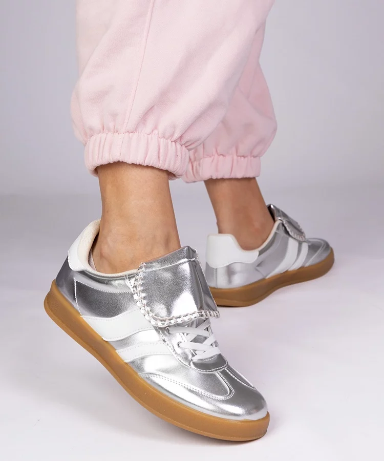 Srebrne sneakersy trampki damskie sportowe Lukka