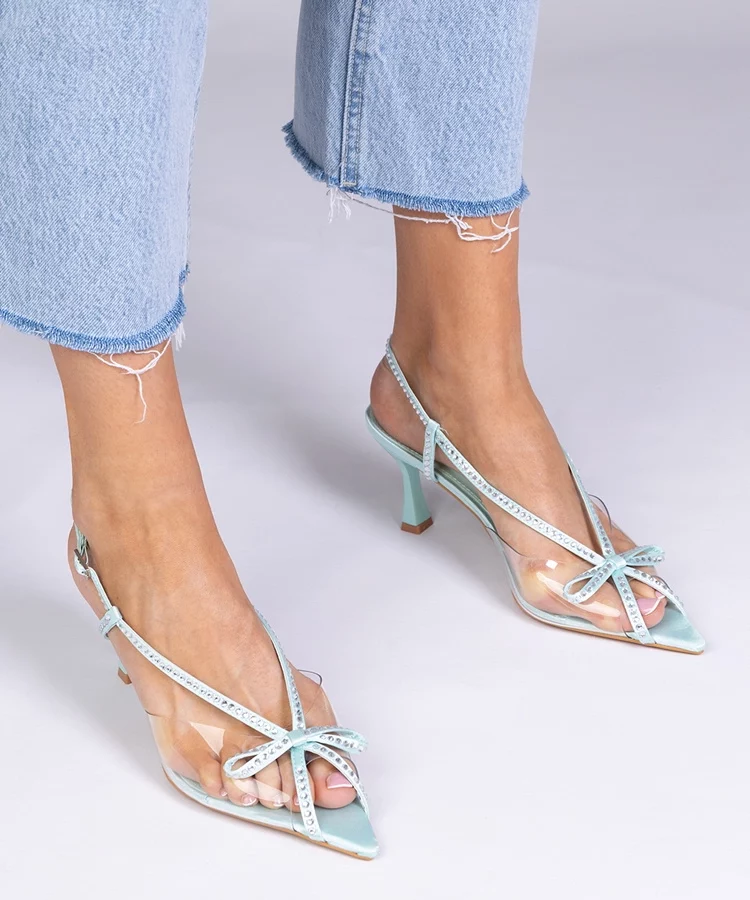 Zielone przezroczyste sandały na szpilce z cyrkoniami Kloksi