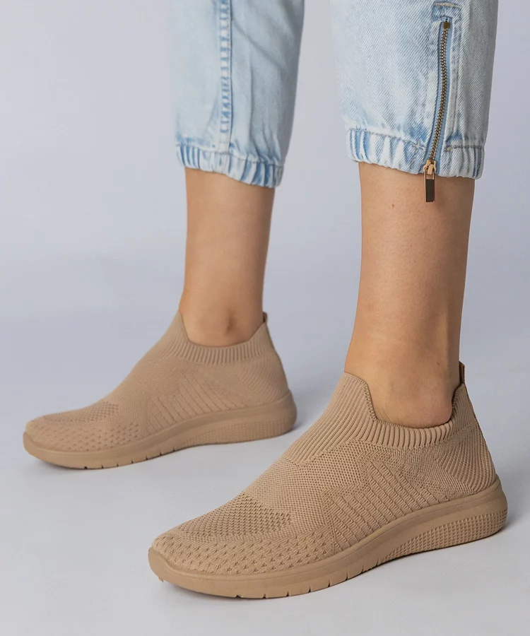 Beżowe sneakersy sportowe ze skarpetkową cholewką Kreta