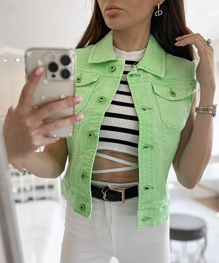 Zielona jeansowa kamizelka damska Luzzi