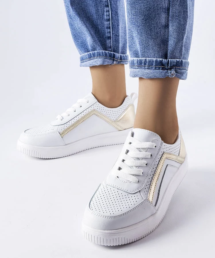 Białe skórzane półbuty z perforacją Gilles