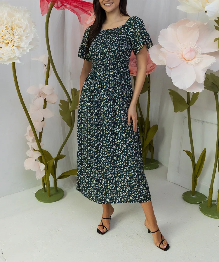 Granatowa sukienka maxi w kwiatki Marcello