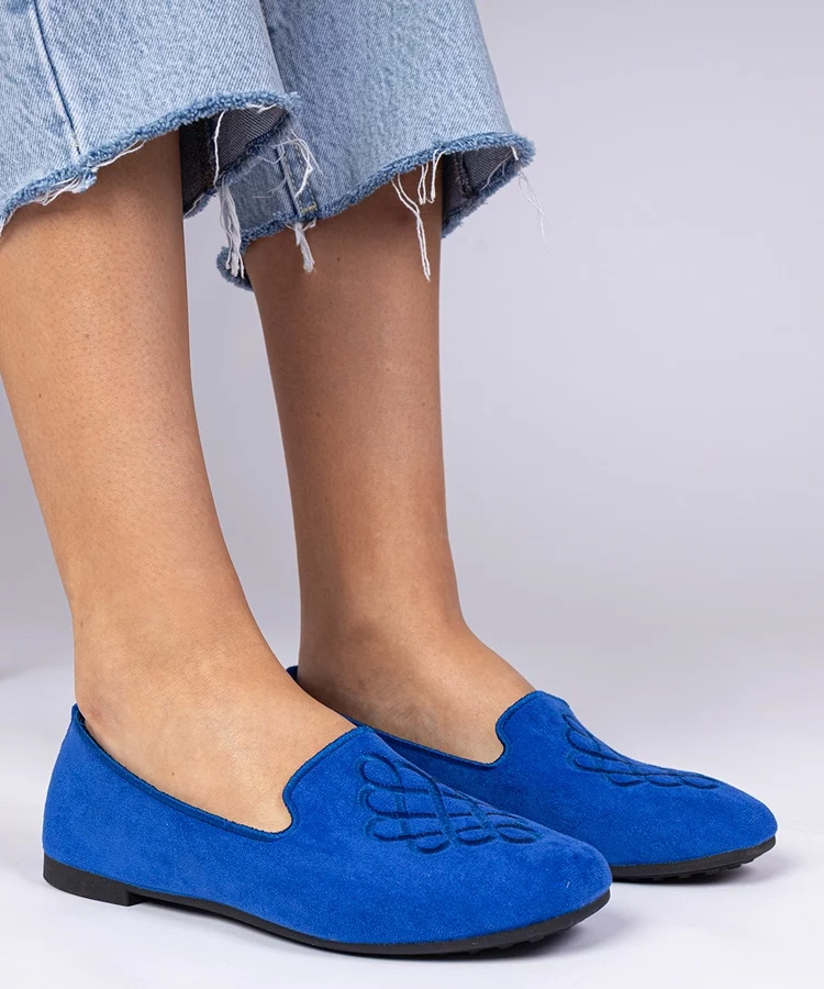 Niebieskie damskie balerinki ekozamszowe z haftem Ronna