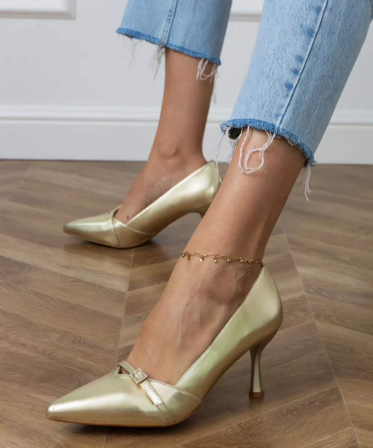 Złote czółenka damskie klasyczne z cyrkoniami Klessa