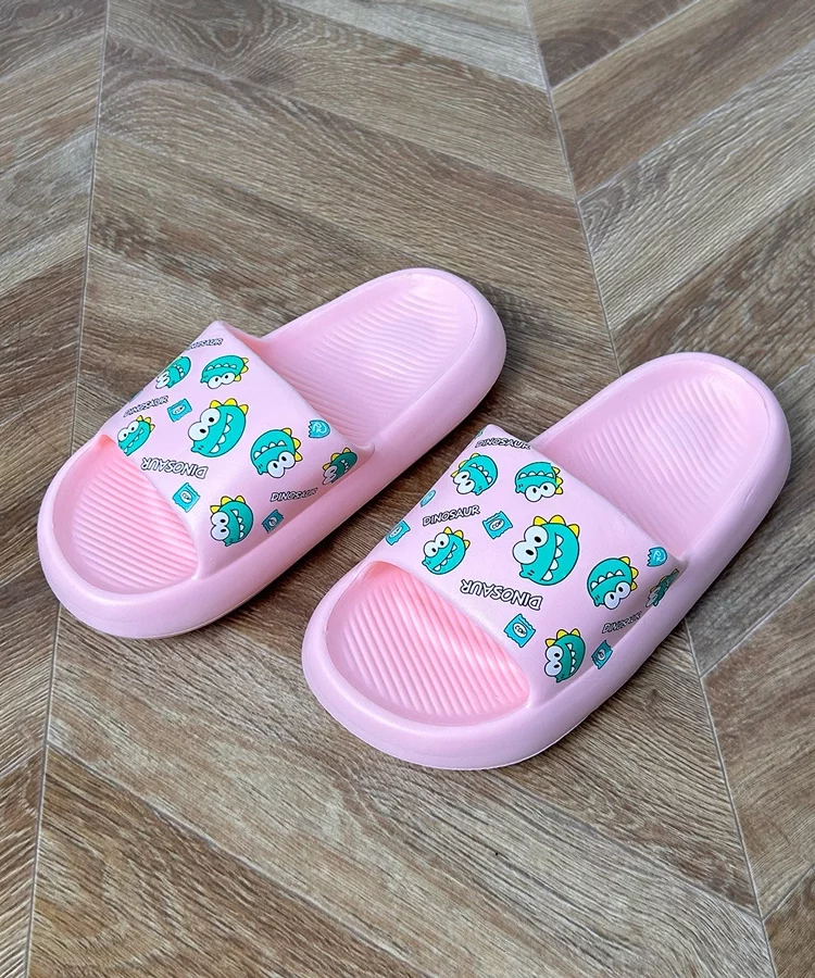 Różowe klapki dziecięce z nadrukiem Dinos