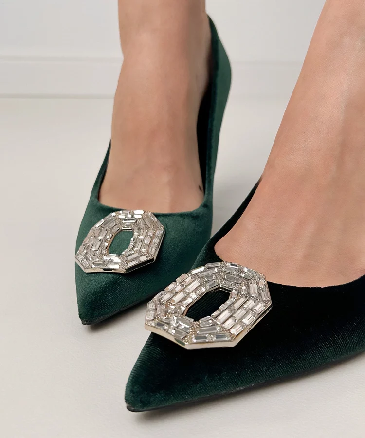 Zielone czółenka na szpilce z cyrkoniami Eleda