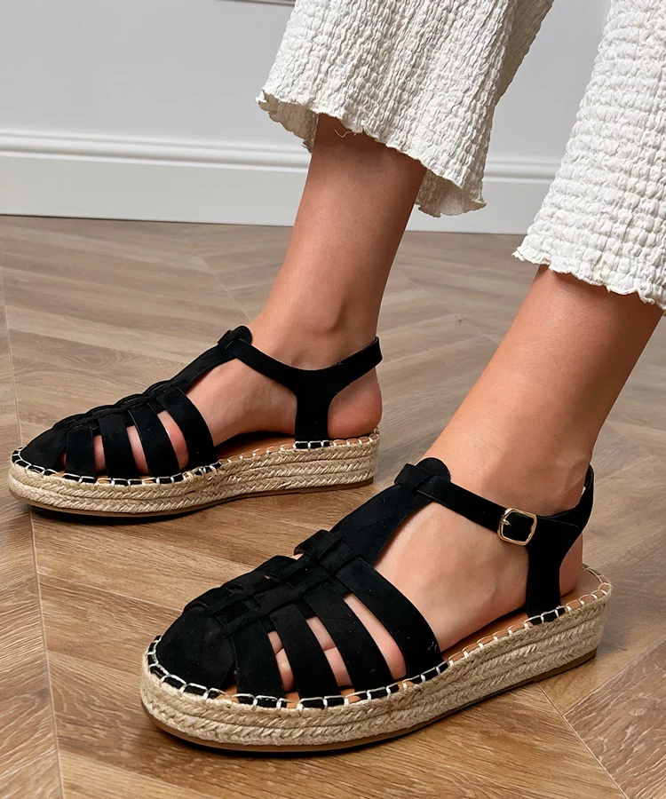 Czarne sandały espadryle gladiatorki z ekozamszu Talejda