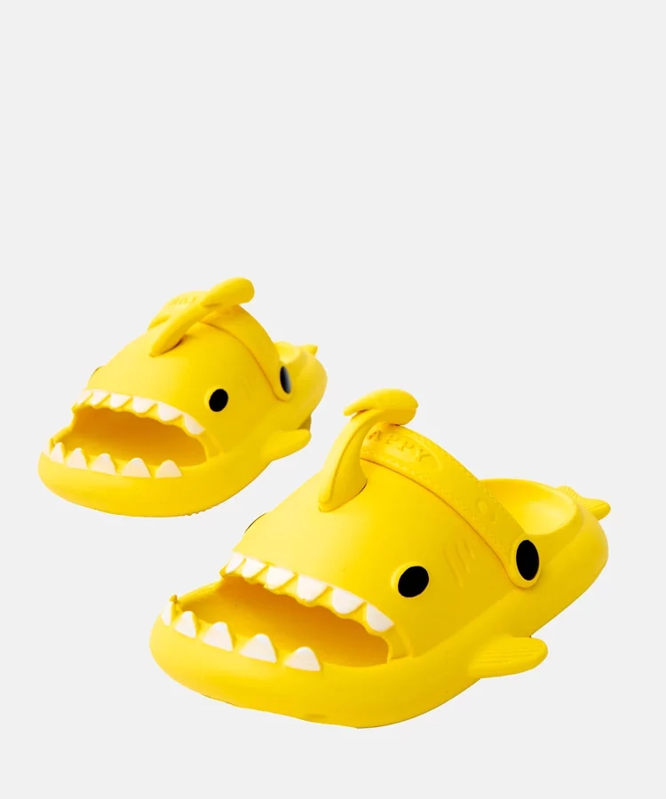 Żółte klapki dziecięce z motywem rekina Tossi