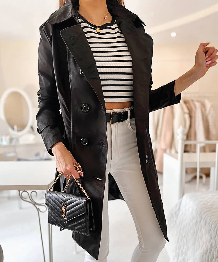 Czarny płaszcz trencz z paskiem Royale