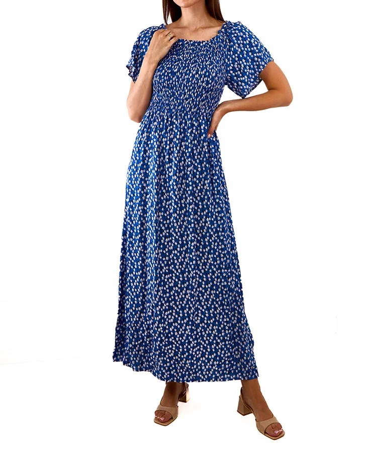 Granatowa sukienka maxi w drobne kwiatki Hajden