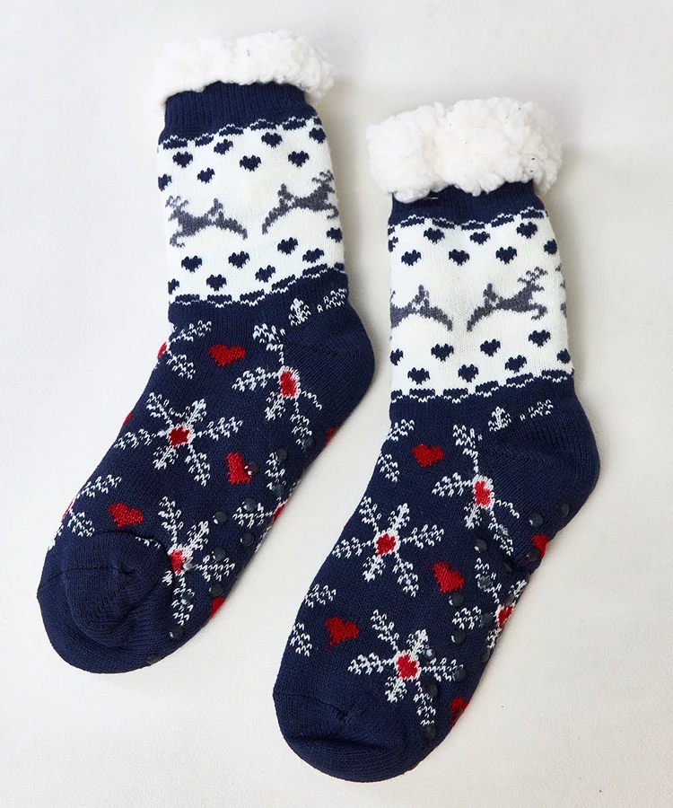 Granatowo białe skarpety z kożuszkiem Grondi