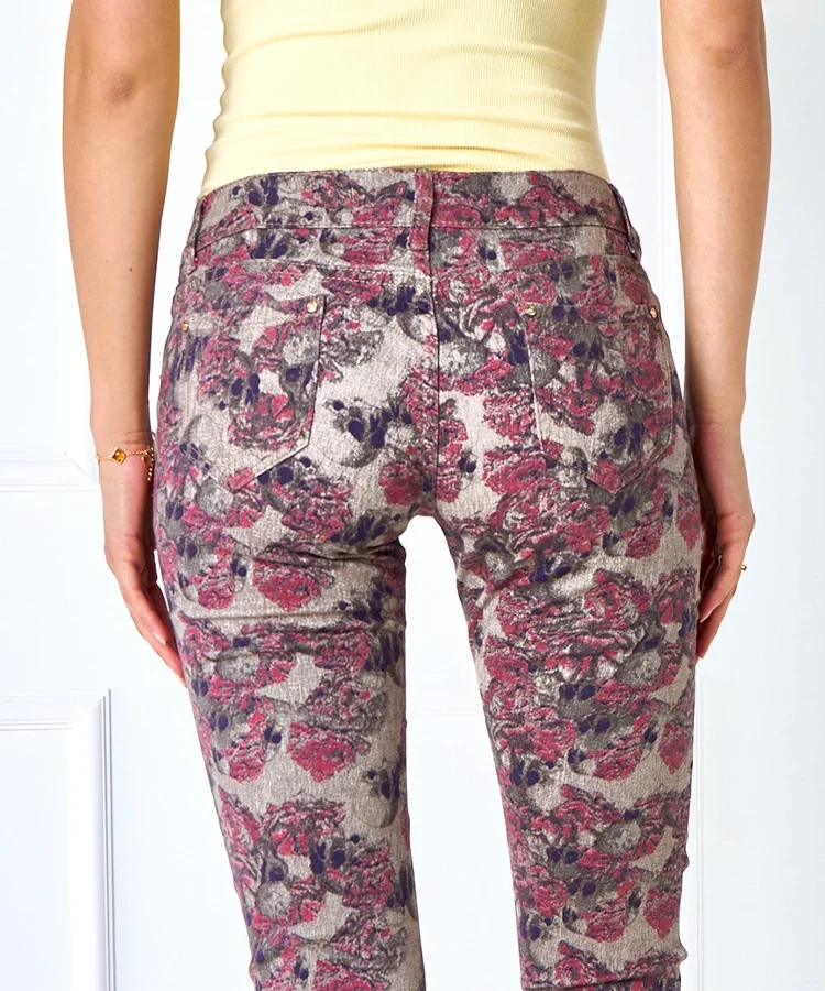 Szare spodnie slim w kwiaty Salles