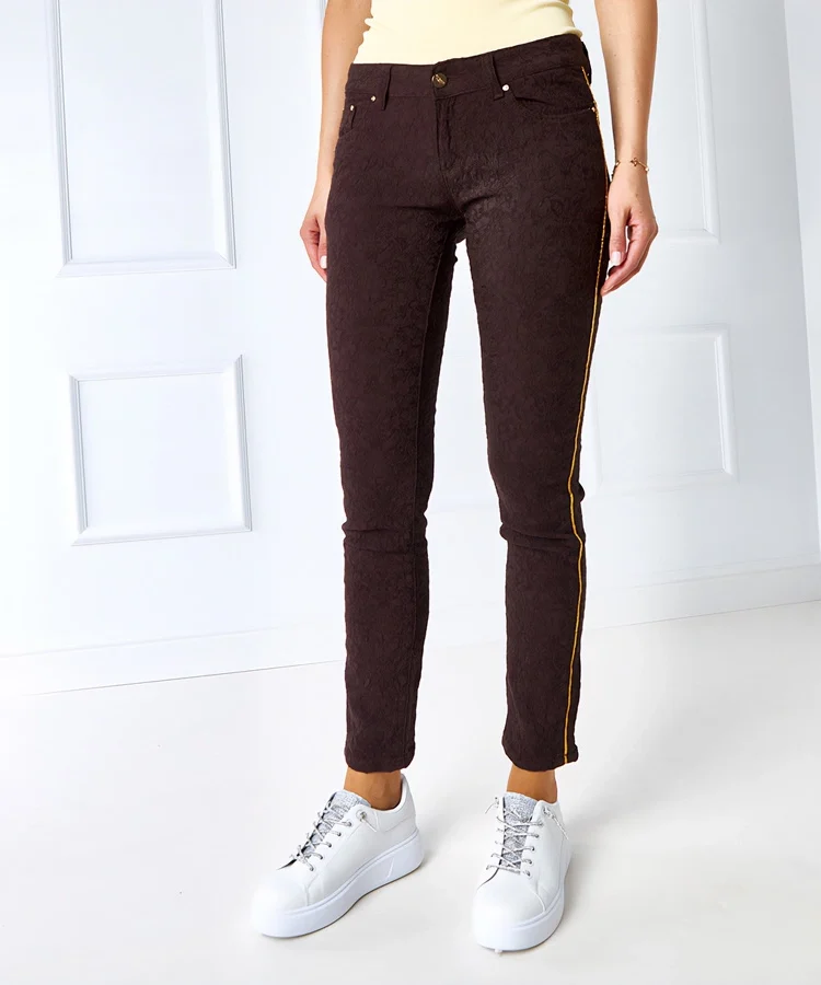 Brązowe wzorzyste spodnie z niskim stanem Lamel