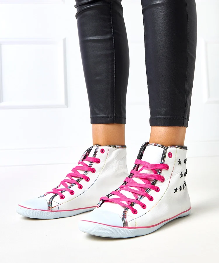 Białe trampki za kostkę z geometrycznym wzorem Kalert