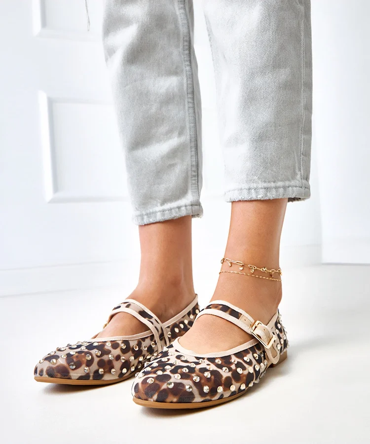 Panterkowe balerinki siateczkowe z kryształkami Malmo