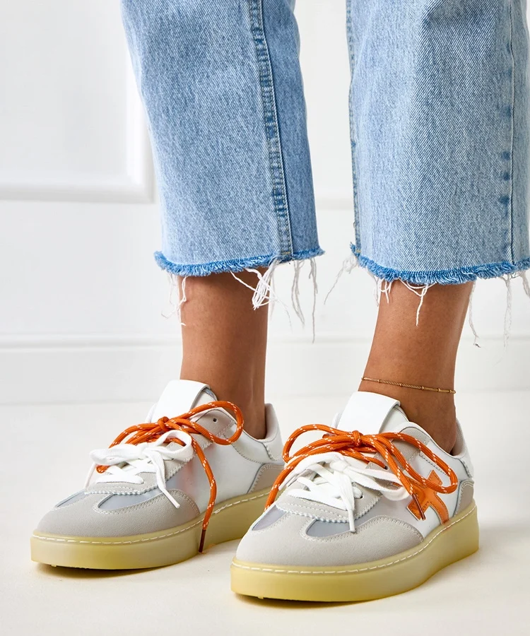 Srebrne sneakersy na platformie z pomarańczową wstawką Eriksen